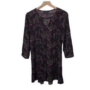 American Eagle Purple Pink Blue Paisley Shift Dress 3/4 Sleeves Keyhole